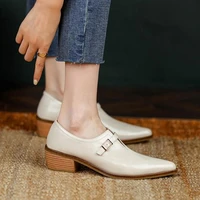 pointed toe shoes women thick heels high heels spring fashion all buckle strap european and american retro leather shoes
