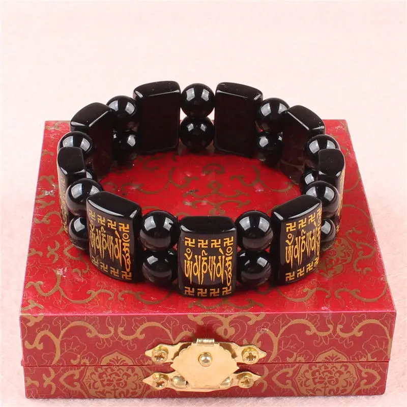

Natural Black Agate Transfer Bead Bracelet Men's and Women's National Style Versatile Hand String Jewelry