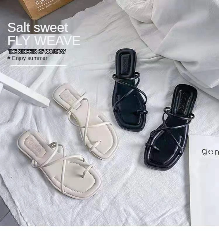 

Thin Strip Combination Women's Slippers New Style Ladies Slippers Flat Shoes Casual Sandals Flat Square Toe Beach Slippers