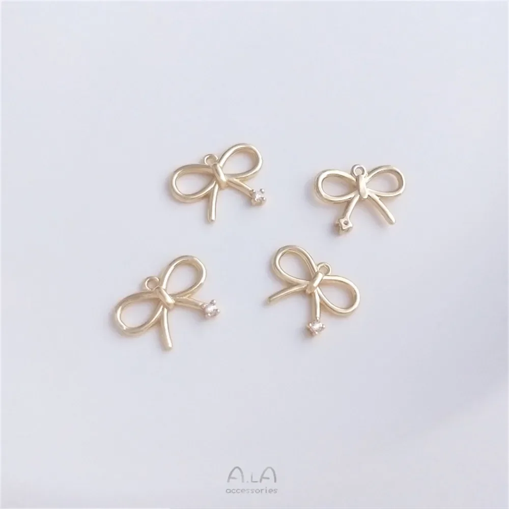 14 К позолоченный одиночный циркониевый бант кулон нежный галстук-бабочка