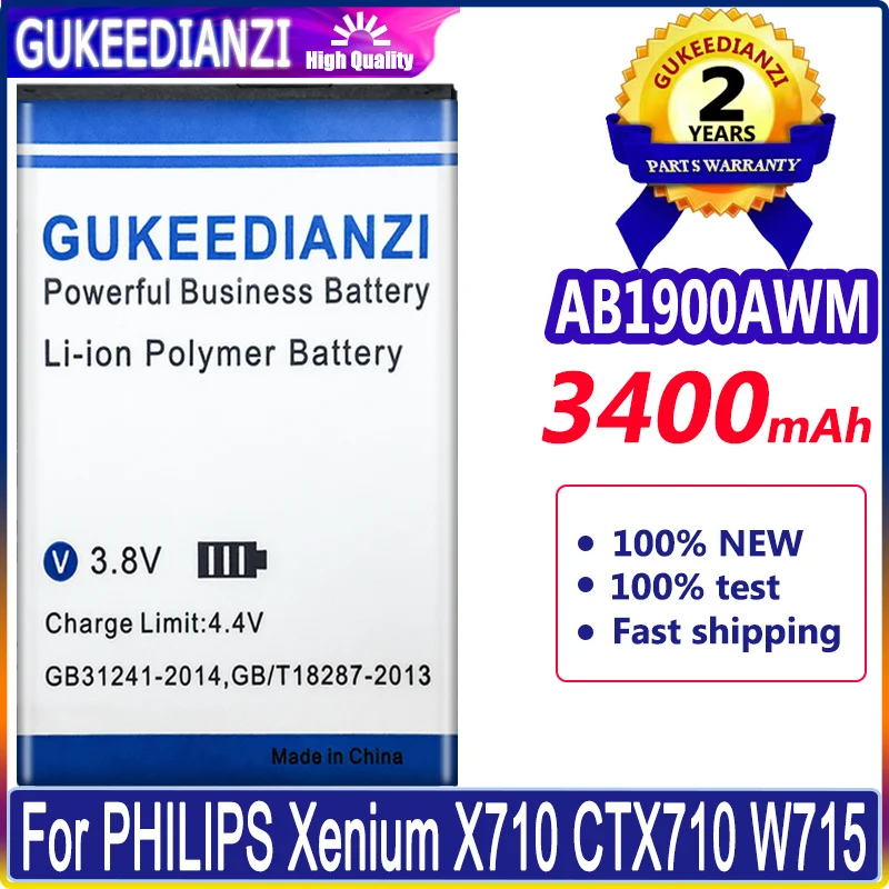 

GUKEEDIANZI Battery 3400mAh AB1900AWM For PHILIPS Xenium X710 CTX710 W715 Batteries