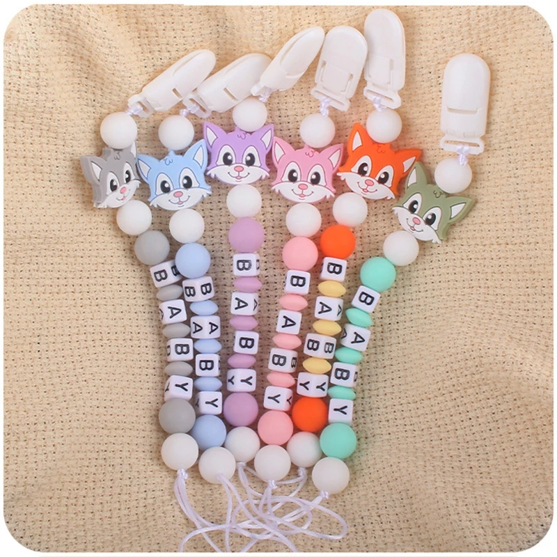 

Cartoon Fox Silicone Pacifier Chain Animal Pattern Teething Clip Infant Soothie Toy for Baby Girls Boys Baby Shower Gift P31B