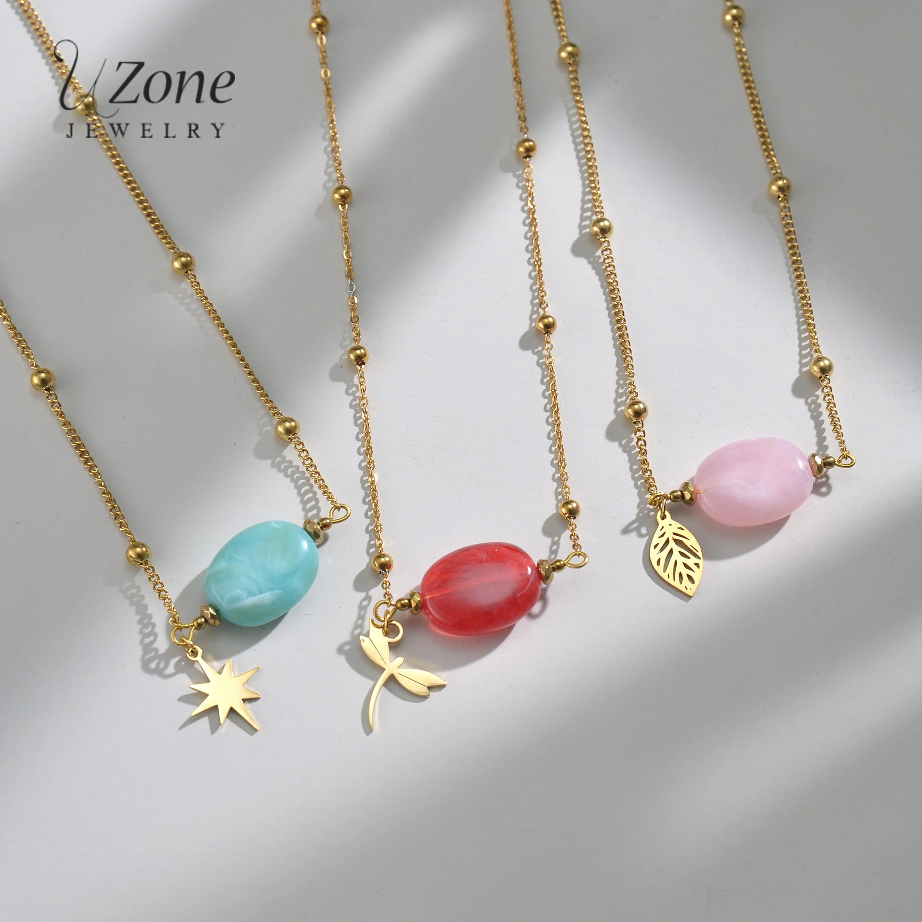 

Модное ожерелье UZone с подвеской из натурального камня, Очаровательное ожерелье-чокер из нержавеющей стали для женщин и девушек, Рождественс...