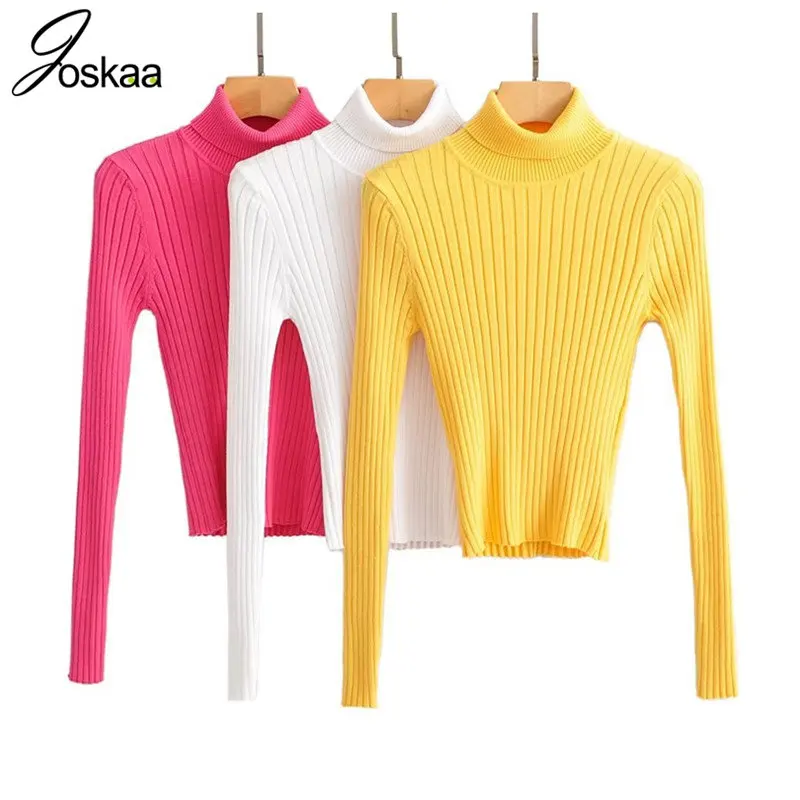 

Joskaa Solid Ribbed Knit Sweater Women Fashion Turtleneck Long Sleeve Slim Pullovers Autumn 2022 Female Concise Tops Streetwear