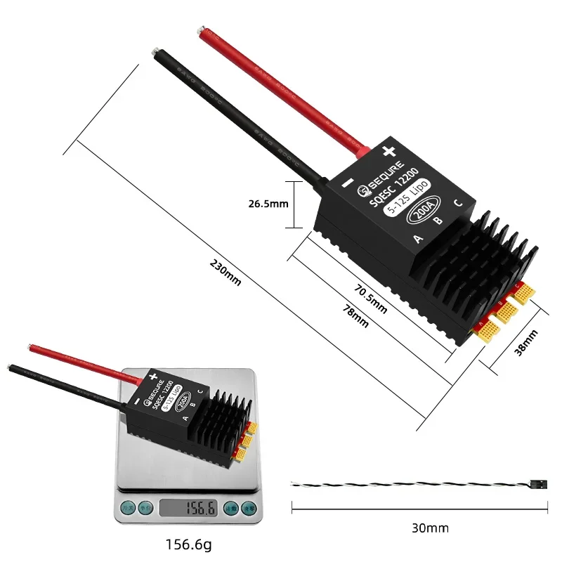 SEQURE 12200 Бесщеточный ESC 5-12S Блок питания 200 А Поддержка частоты ШИМ 128 кГц Используется в моделях квадрокоптеров Модели радиоуправляемых автомобилей (art.: 3920d3004f034) - 3920d3004f034