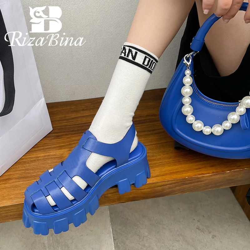 

RIZABINA Size 36-43 New Fashion Shoes Women Thick Heel Platform PU Leather Sandals For Woman 2022 Outdoor Ins Casual Footwear
