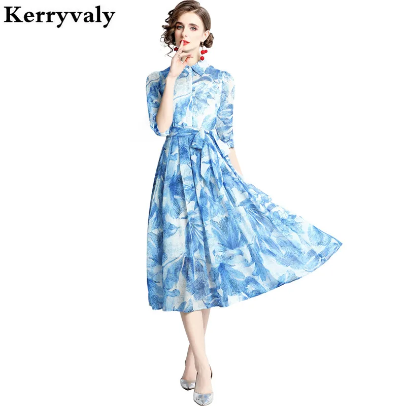 

Spring Women Blue Printed Midi Shirt Dress Vestidos De Mujer Elegantes Para Fiesta 2023 дънкови дрехи деним платье K6660