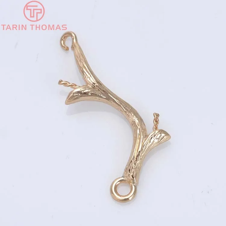 

(2459)10PCS 24MM 24K Gold Color Plated Brass Branch Charms Earrings Connector High Quality Diy Jewelry Accessories