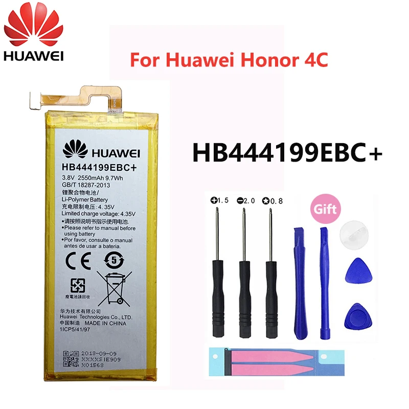 

Оригинальный запасной аккумулятор для телефона Hua Wei HB444199EBC + для Huawei Honor 4C C8818 CHM- CL00 CHM-TL00H / G Play Mini 2550 мАч