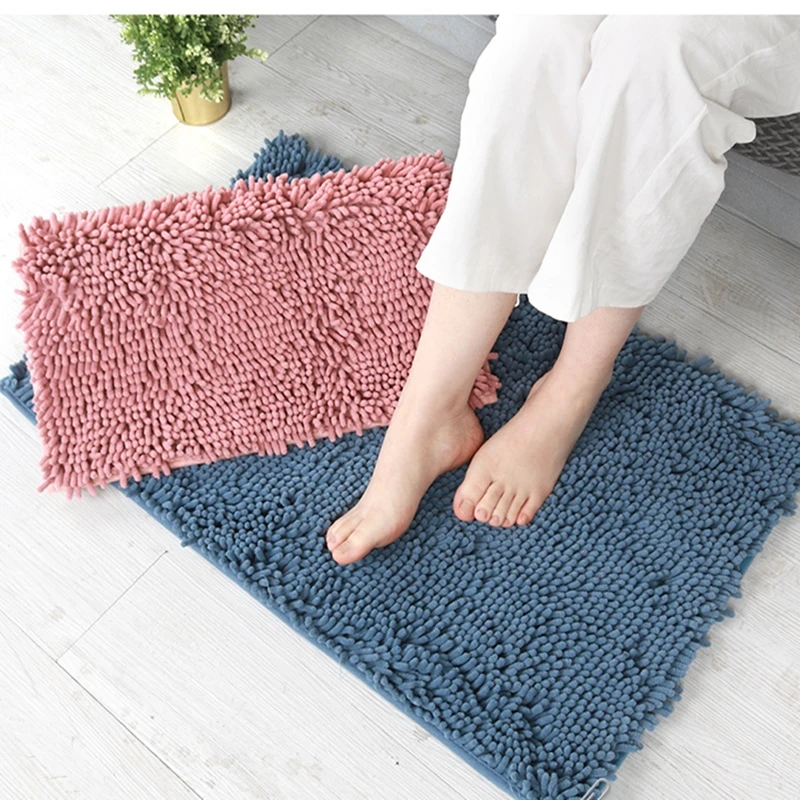 Solid Color Bathroom Non-slip Mat Bath Carpets Chenille Water Absorption Bathtub Washbasin Floor Mat Toilet Rug Plush Foot Mat