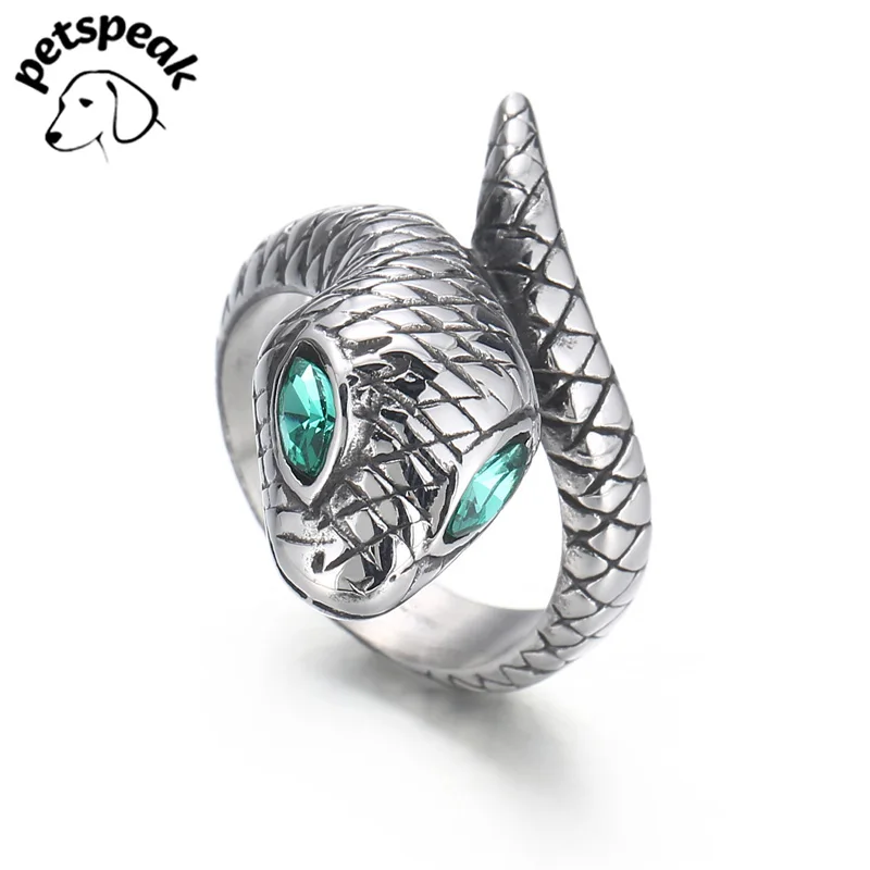 

2023 New Snake Animal Green Luminous Night Stainless Steel Ring Goth Silver Color Party Hip Hop Rings For Men Gift Jewelry Charm