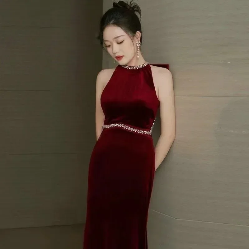 Hot sale No. 27 black evening dress female host temperament coming of age ceremony banquet long