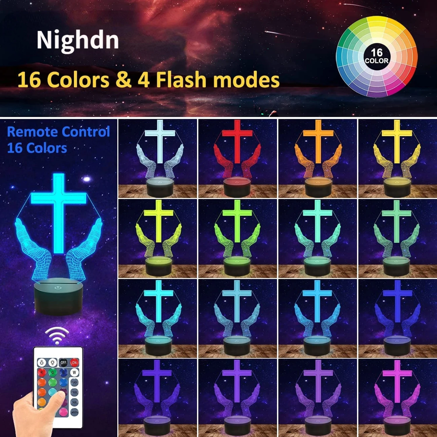 Элегантный светодиодный ночник с потрясающим 3D-крестом - великолепный декор