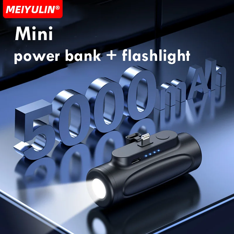 Портативный мини-аккумулятор емкостью 5000 мАч с фонариком Type-C Маленькое быстрое