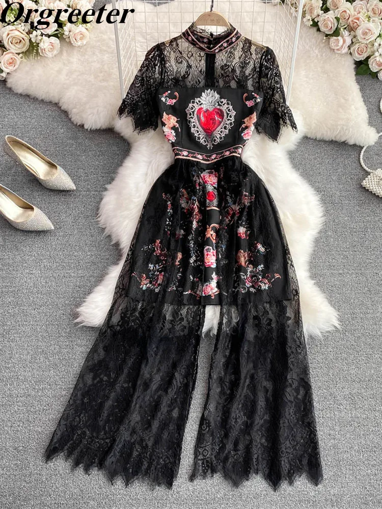 

Женское длинное платье с винтажным принтом, модельное платье с кружевом и прострочкой, летнее платье с имитацией двух частей