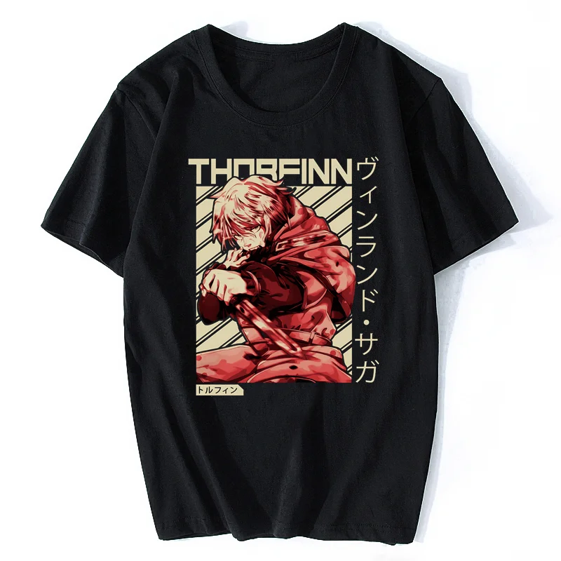 

Cool Vinland Saga Thorfinn Tshirts Men Short Sleeve Pure Cotton Adventure Fiction Anime Fan T Shirt Japan Manga Otaku Viking Tee