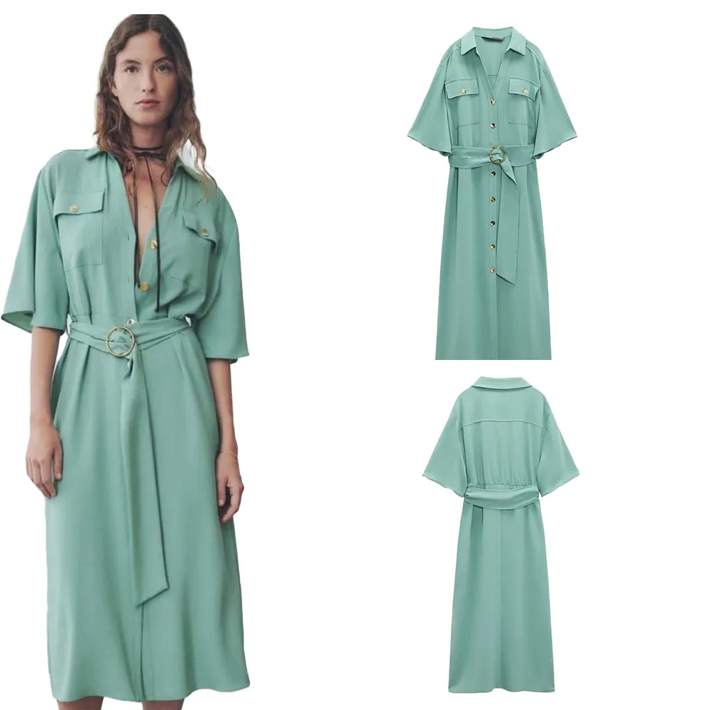 

Женское приталенное платье-рубашка, золотистое платье с лацканами в стиле ретро на раннюю осень, 2022