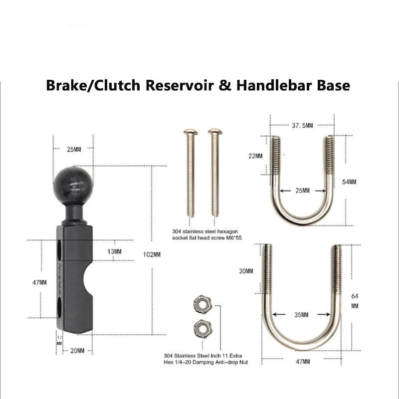 

1 дюймовый адаптер с шаровой головкой, зажим для трубы мотоцикла, u-образный болт, кронштейн для мотоцикла, велосипеда, крепление на руль для ОЗУ