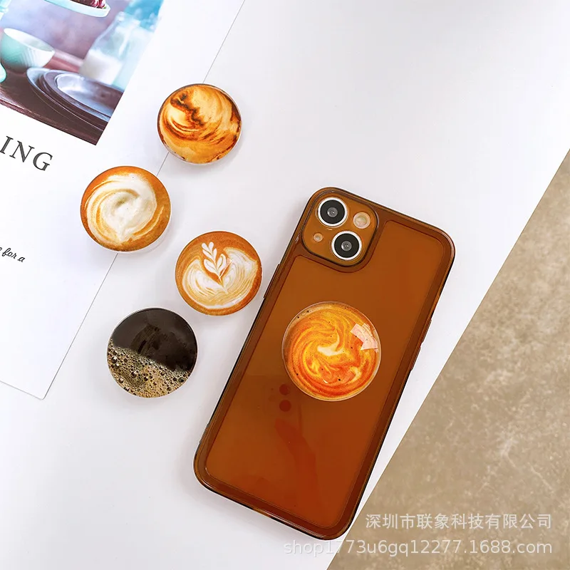 

Cappuccino coffee glass crystal phone stand table top retractable ring buckle Grip Tok Folding Finger Stand Socket