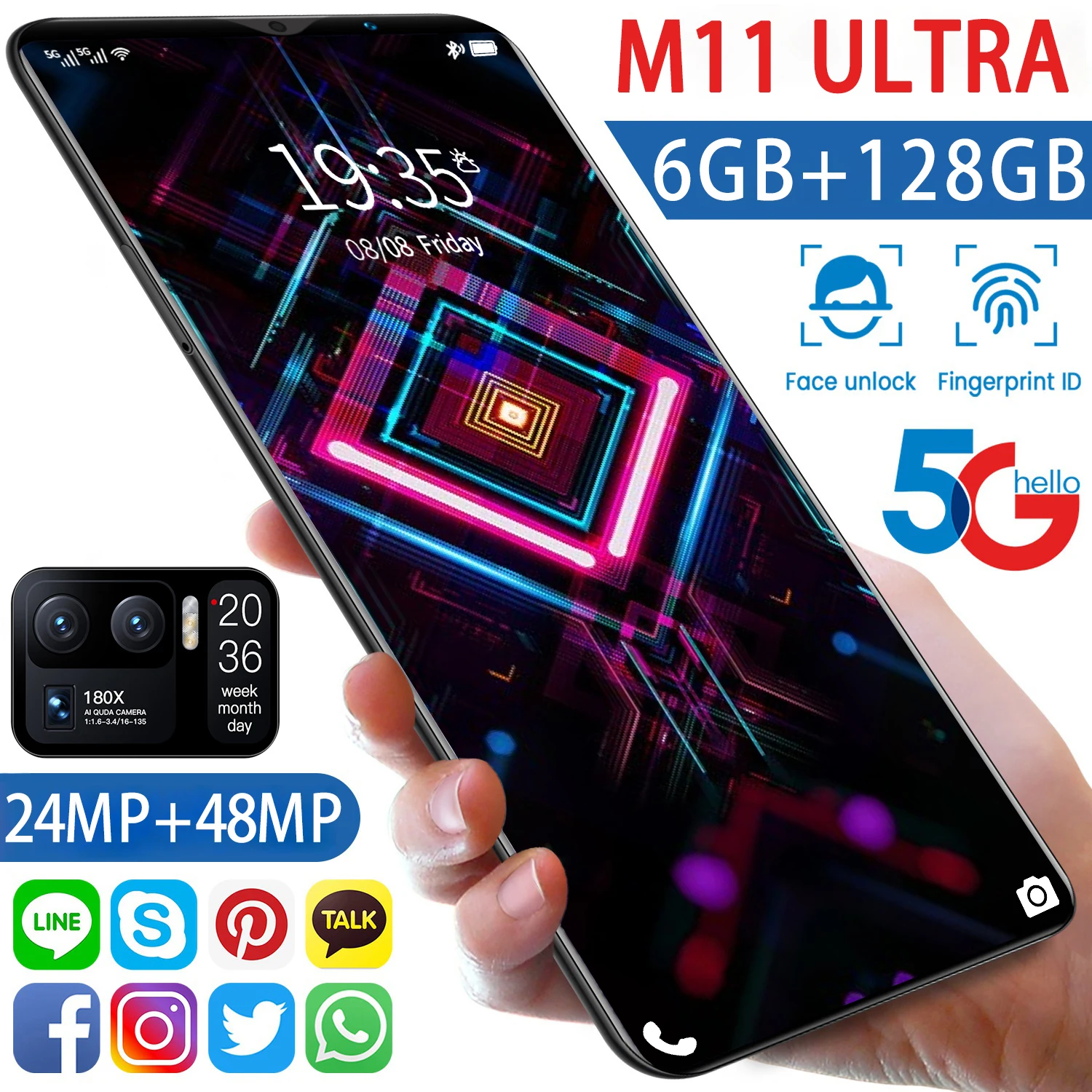 

2022 Latest 6.1 inch M11 ULTRA Smartphone 5G 6GB+128GB 4800mAh 48MP Camera Unlocked Mobile Phones Telefon Celulares Cellphones