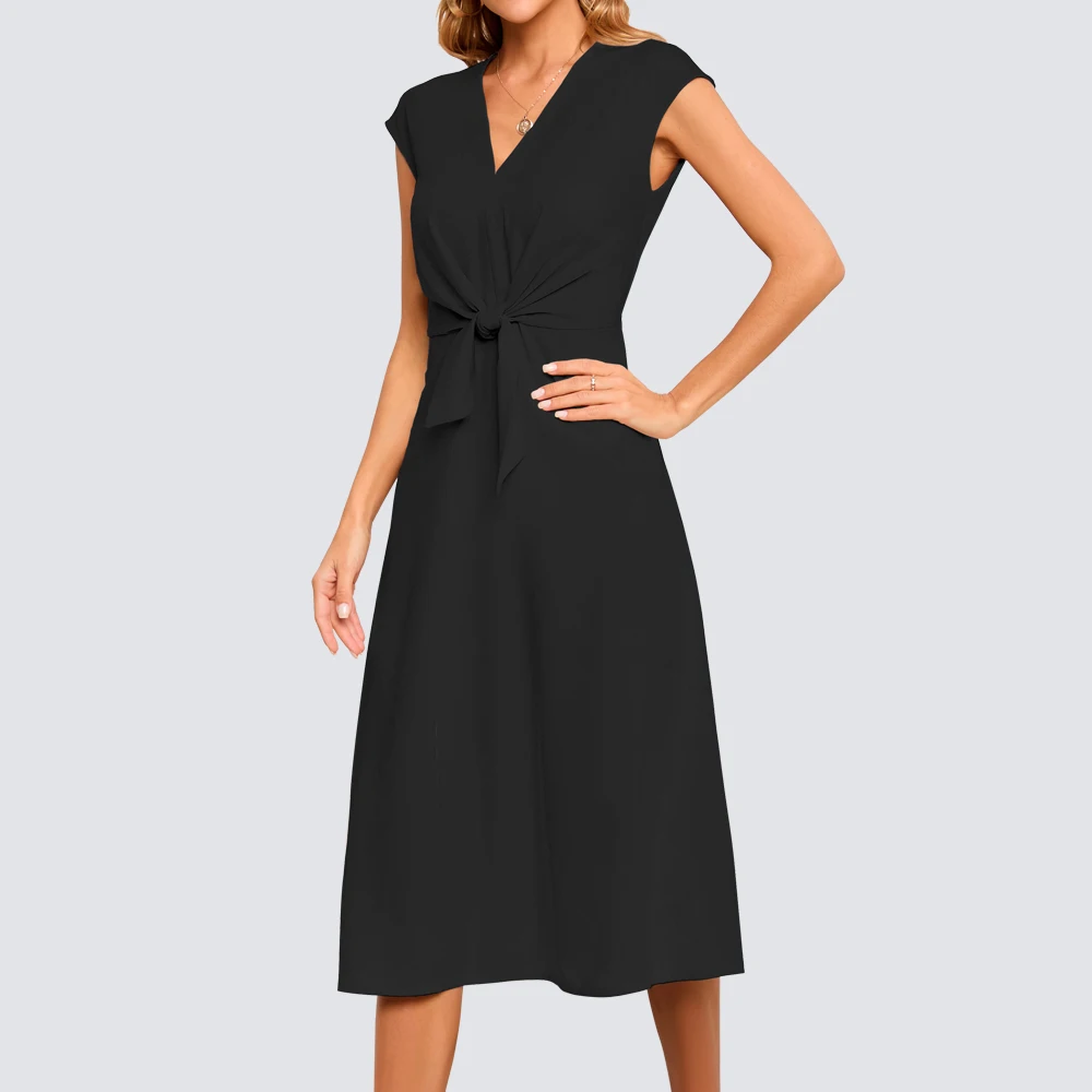 Женское однотонное платье на завязках Элегантное расклешенное ТРАПЕЦИЕВИДНОЕ