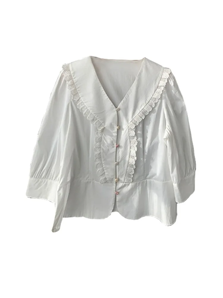 Элегантные модные белые рубашки с V-образным вырезом осенние женские пикантные