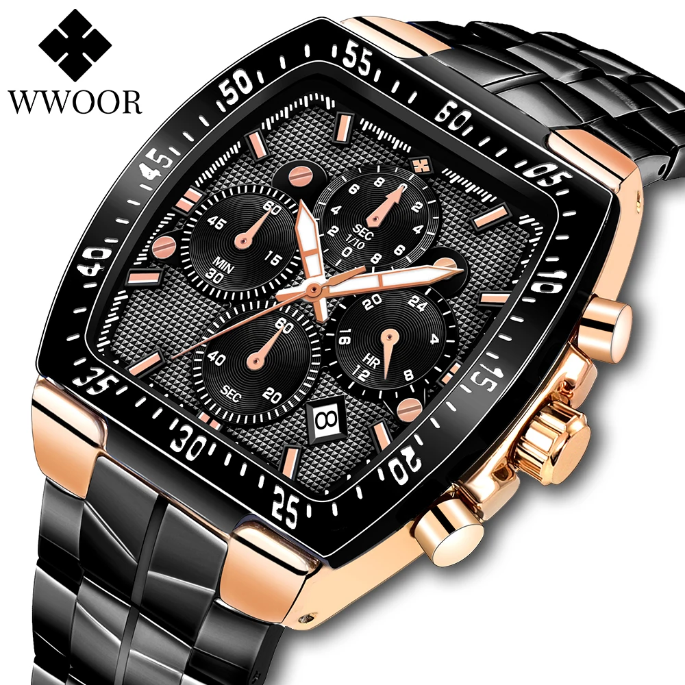 

Relogio Masculino 2022 WWOOR New Men Square Watches Fashion Casual Full Gold Stainless Steel Sports Chronograph Wristwatch Mens2