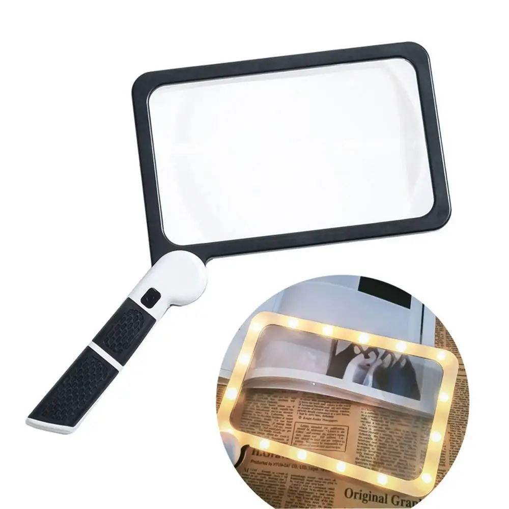 

5X Magnifying Glass Professional 48 LEDs Handheld Reading Glass Folding Handle Square Illuminated Magnifier For Seniors Reading