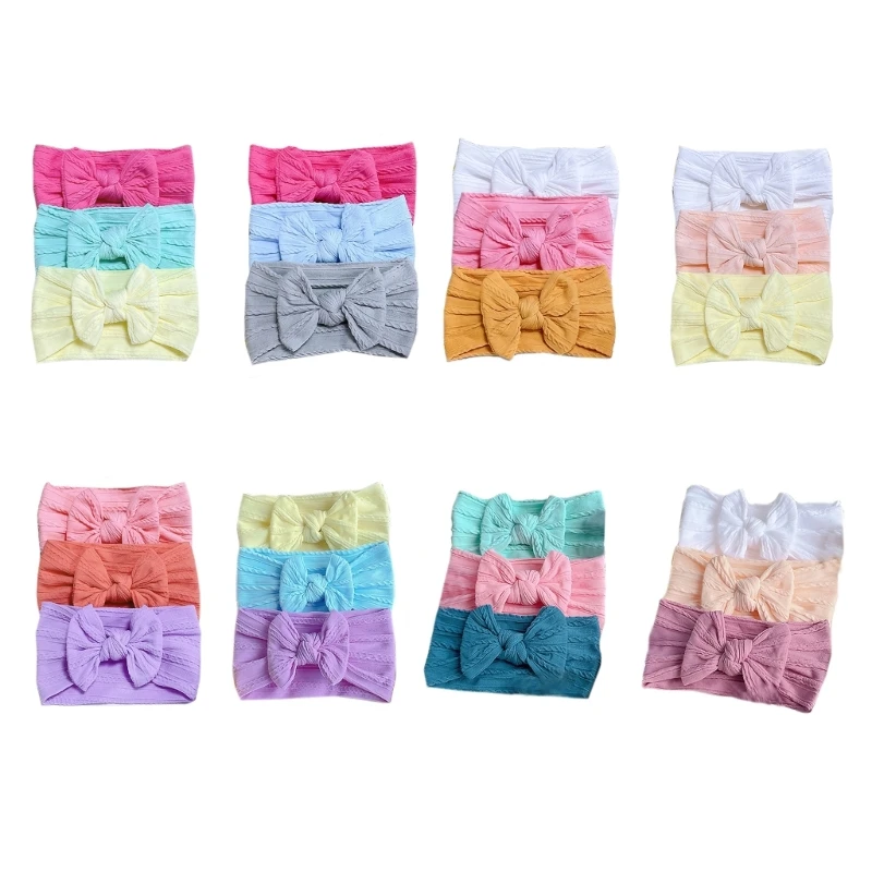 

3 Pack Baby Girl Nylon Headbands Bowknot Elastic Hair Bands Soft Cute Headwear X90C