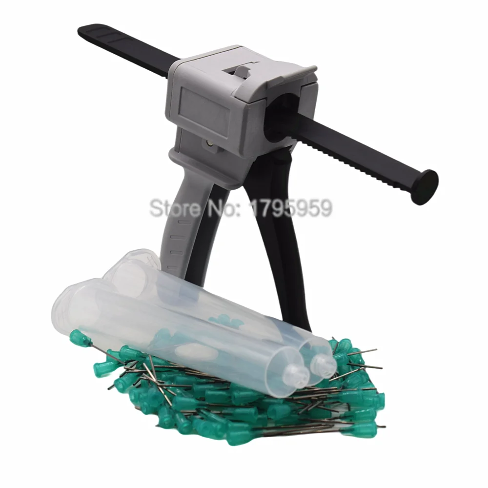 

100pcs 18G Blunt Dispensing Needle Tip with 55ml Manual Glue Gun UV Adhesive Caulking Gun and 2pcs 55cc UV Glue Syringe Barrel