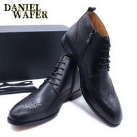 handmade men ankle boots casual leather shoes western cowboy boots black brown wingtip lace up wedding office dress boots men