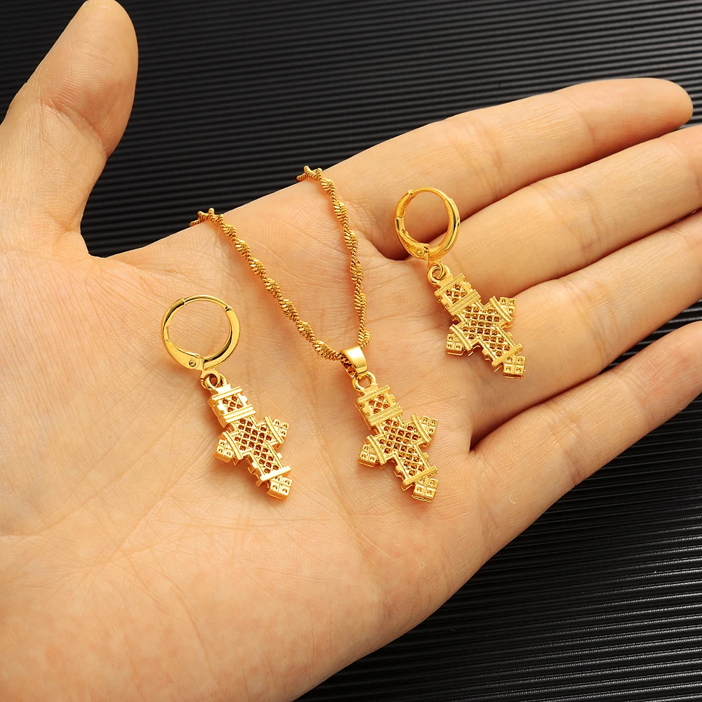 

Fashion Cross Jewelry Set for Women Girls Necklace Earrings Party Accessories Dubai India Africa Gift