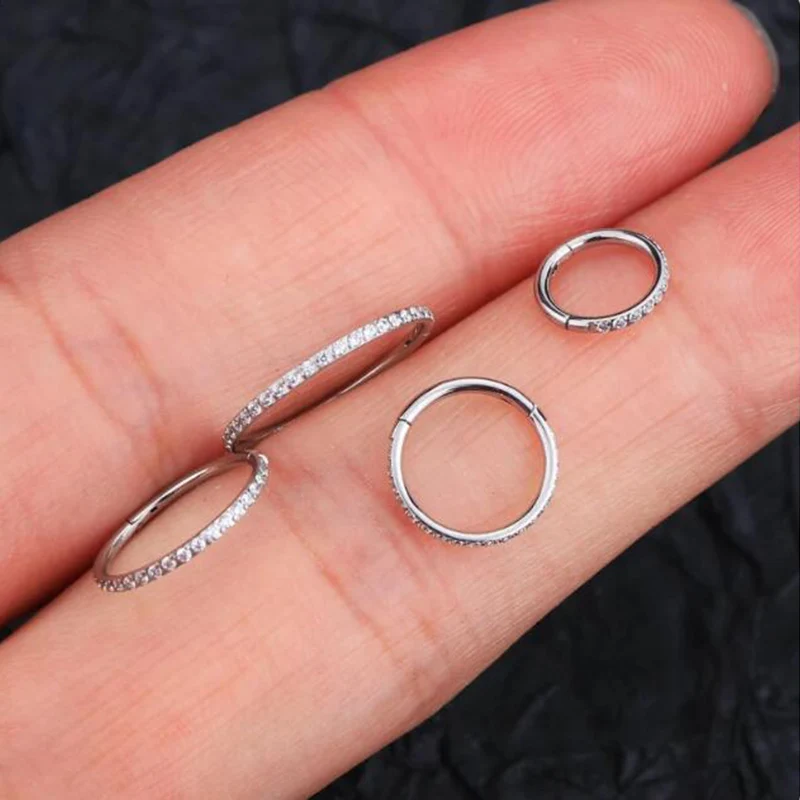 

ASTM F136 Titanium Hinged Segment Hoop CHelix licker Piercing Ear Tragus Cartilage Earring CZ Pave Side Nose Rings Body Jewelry