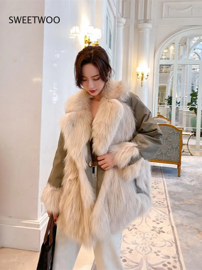 Faux Fox Fur Coat Oversized Female Jacket Warm Double-Sided Coats Women 2021 New Fur Parka Inner Jacket Long