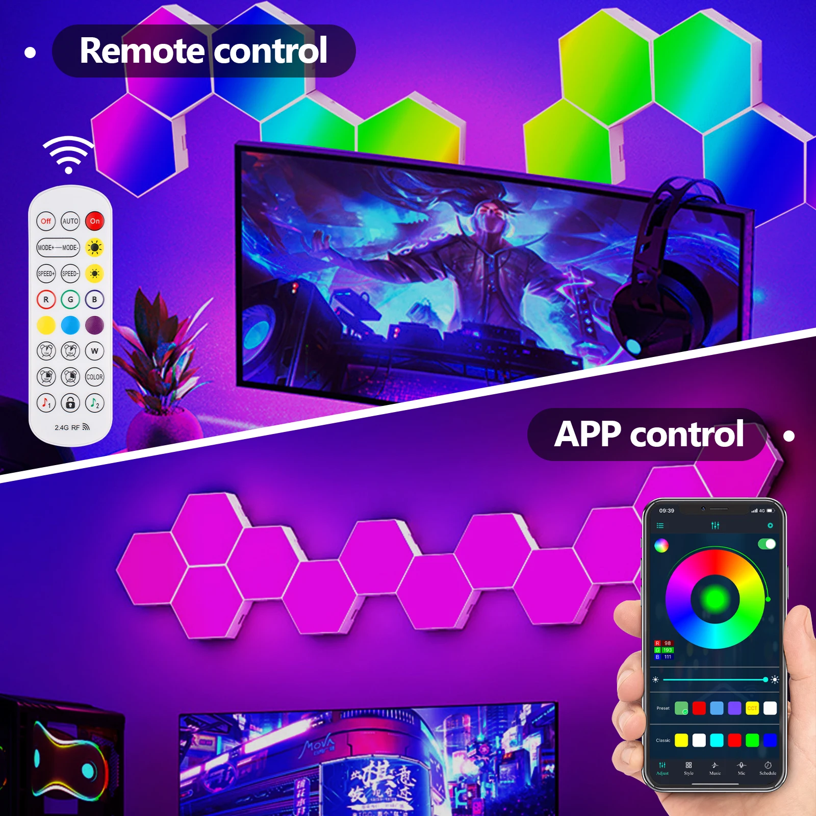 

RGB-панель с Bluetooth, встроенная Встроенная настенная лампа с дистанционным управлением