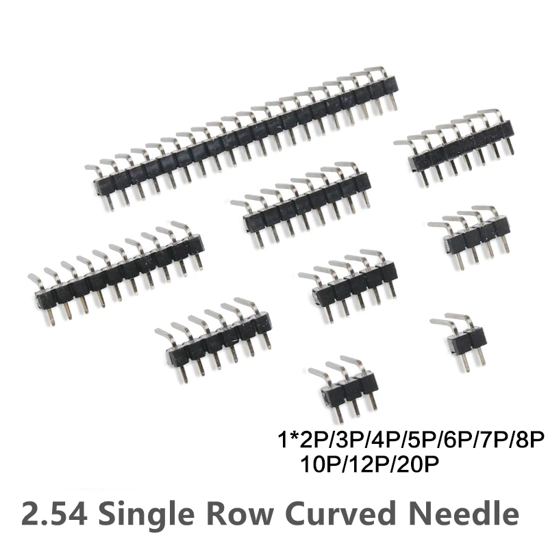 

10PCS 2.54mm Pitch Single Row Curved needle Male Header Pin Header Connector 2P 3P 4P 5P 6P 7P 8P 10P-40P PCB Board For Arduino