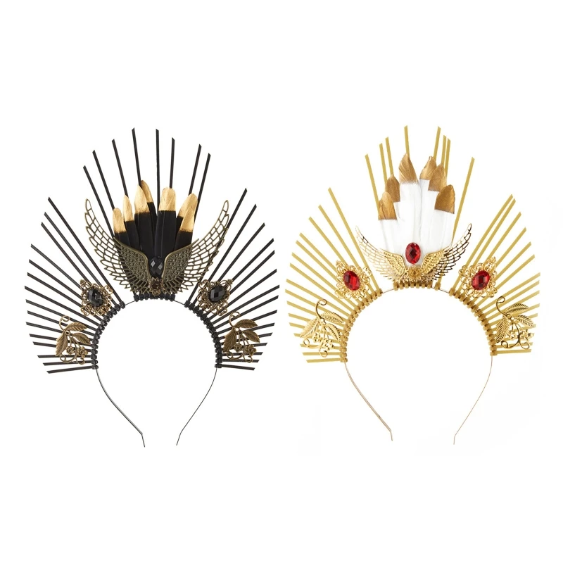 

28TF Lolita Halo Crown Headband Vintage Lolita Headdress Gold Baroque Tiara Crown