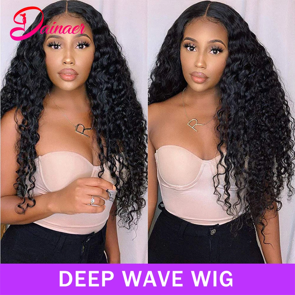 Deep Wave Frontal Wig 13x4 Brazilian Deep Curly Lace Front Human Hair Wigs 180 Density Deep Wave 4x4 Closure Wig Pre Plucked Wig