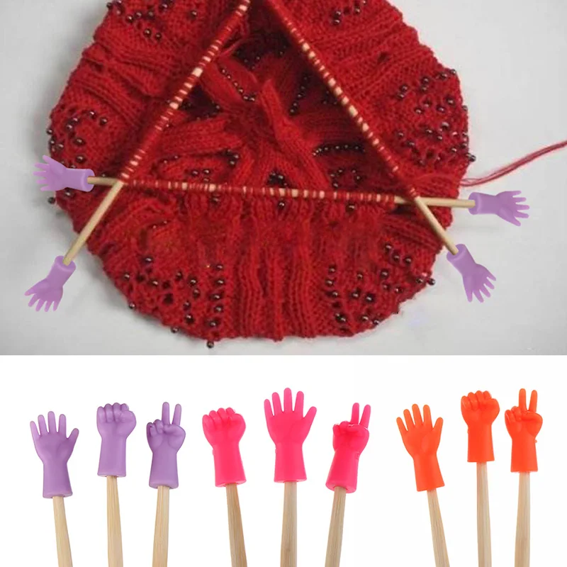 

6Pcs Knitting Needles Protectors Cute Hand Shape Knitting Needles Point Caps for Sewing Needles Decor Rubber Needle Tip Stopper
