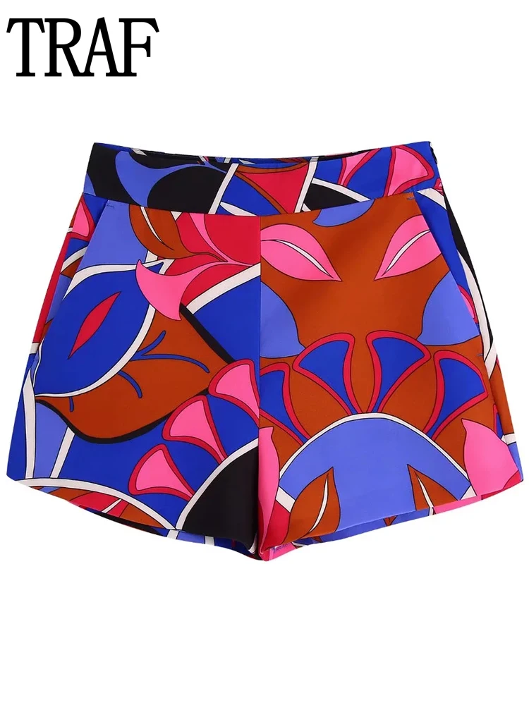 

TRAF Woman 2022 Print Shorts Women High Waist Bermuda Shorts Sets Summer Short Pants Ladies Casual Fashion Baggy Shorts