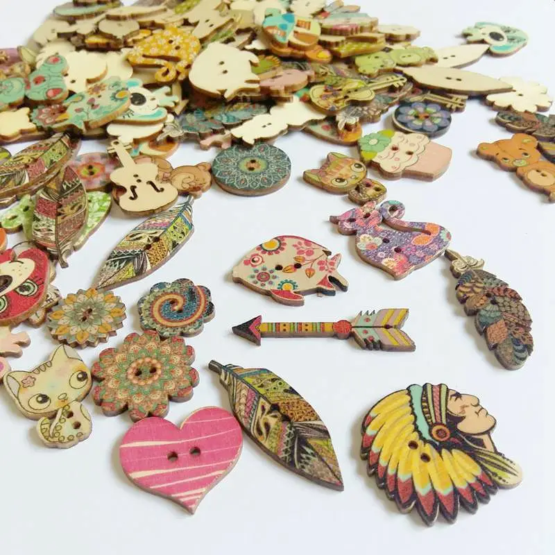 50 шт./набор, деревянные пуговицы для скрапбукинга