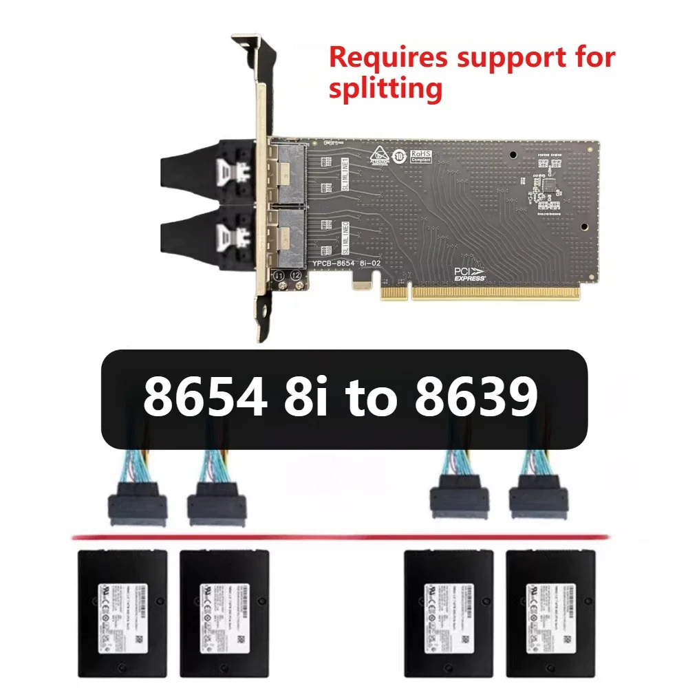 Фото Адаптер-карта PCIe 4.0 X16 на SlimSAS SFF-8654 8i с двумя портами, внешний адаптер расширения PCI-E 3.0 NVMe SSD для настольных ПК и серверов X86 №5