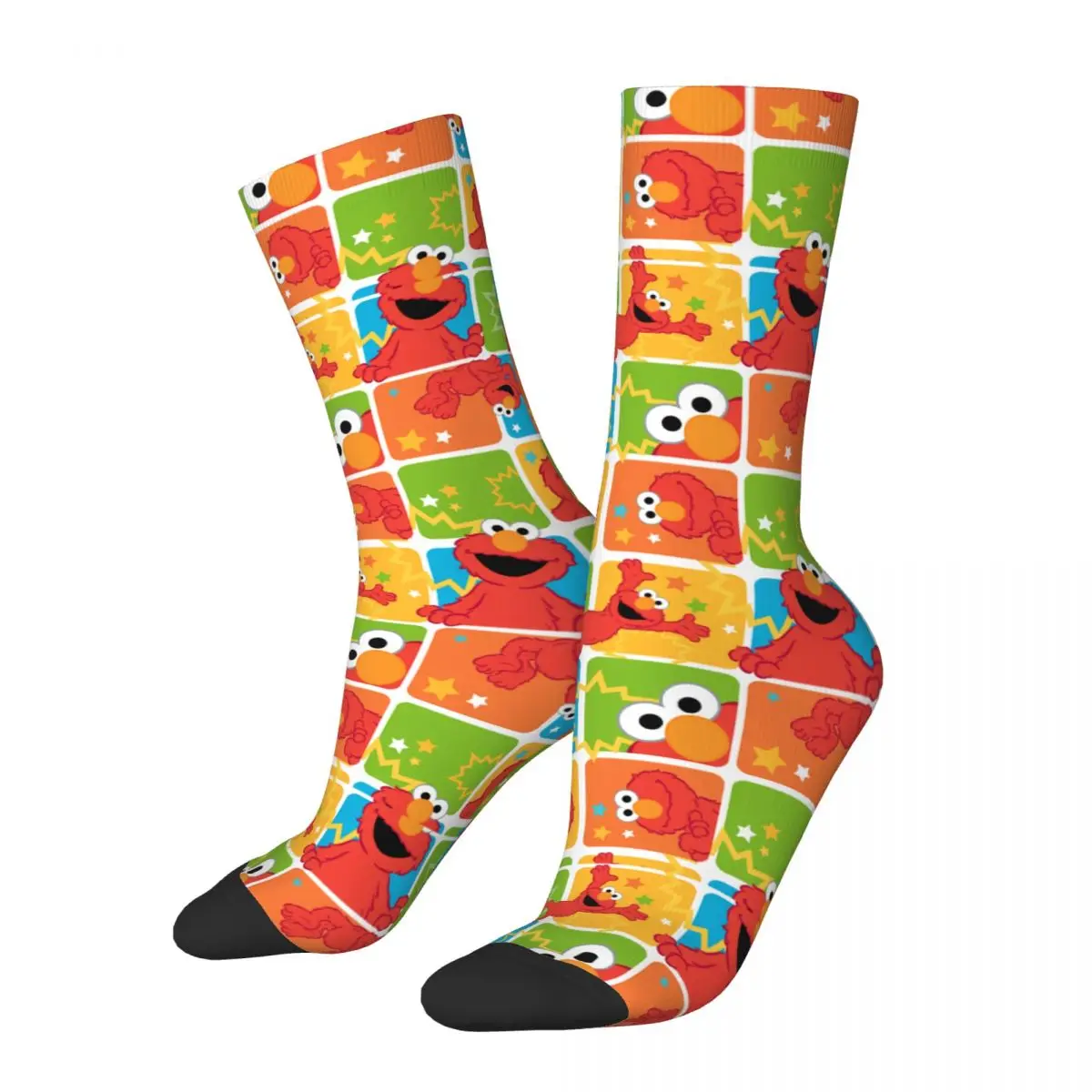 

Autumn Winter Fashion Men's Women's Colorful Elmo Grid Pattern Sesame Street Socks Sweat Absorbing Basketball Socks