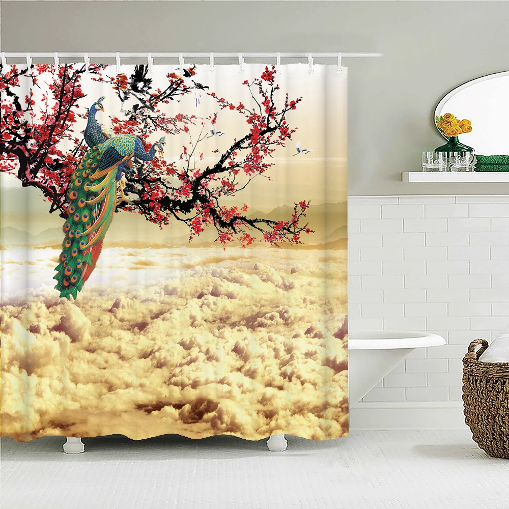 

Chinese style Plum Blossom Flowers Shower Curtain Bathroom Curtains 3D Printing Floral Waterproof Polyeste Fabric Bathtub Decor