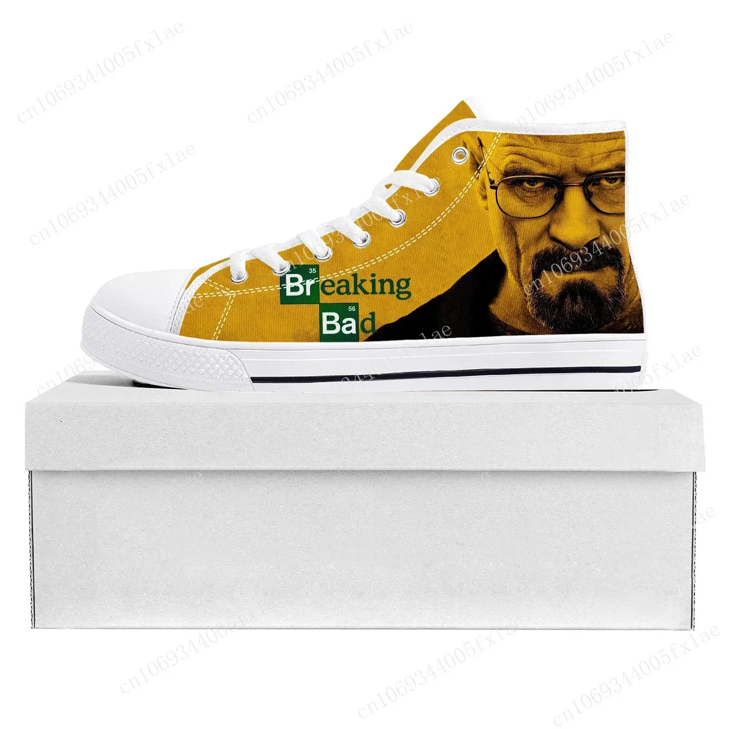 Фото Кроссовки Breaking Bad Heisenberg High Top высокого качества для мужчин, женщин и подростков, повседневные парные кеды из канваса, белые, с возможностью индивидуального дизайна №1