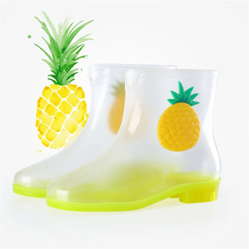 New Women Rain Shoes Fruit Transparent Rain Boots Water Shoes Fashion Cartoon Women's Short Water Boots Galoshes