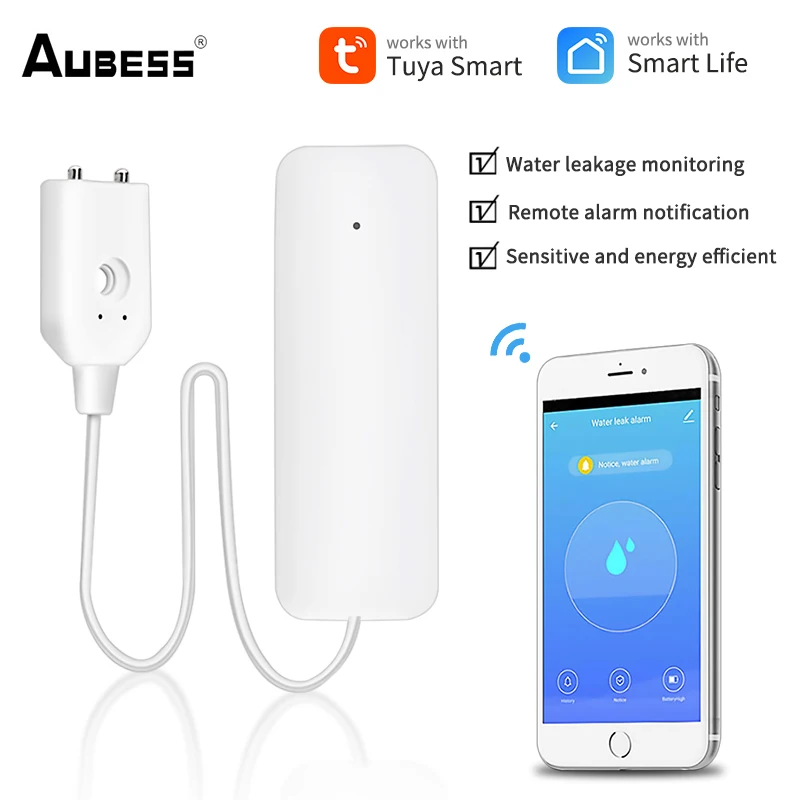 

Детектор утечки воды Aubess Smart Home, независимый Wi-Fi датчик перелива, оповещения об утечке, удаленный монитор от TUYA/Smart Life