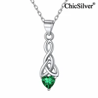 chicsilver heart shape birthstone necklace for women 925 sterling silver irish celtic triquetra trinity knot pendant jewelry