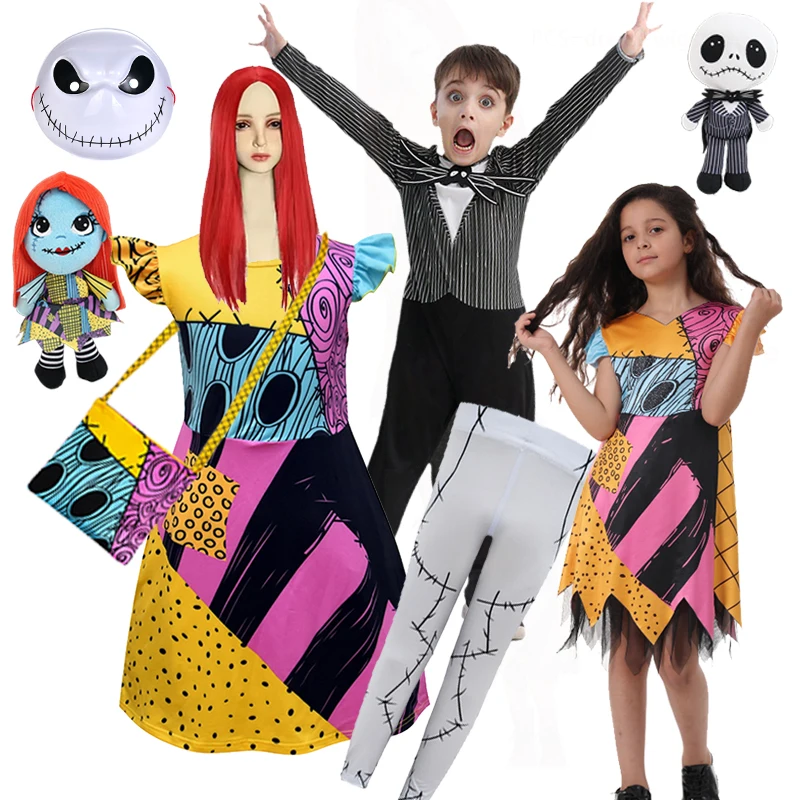 2024 детский Косплей-костюм Салли Джек Кошмар перед Рождеством на Хэллоуин платья