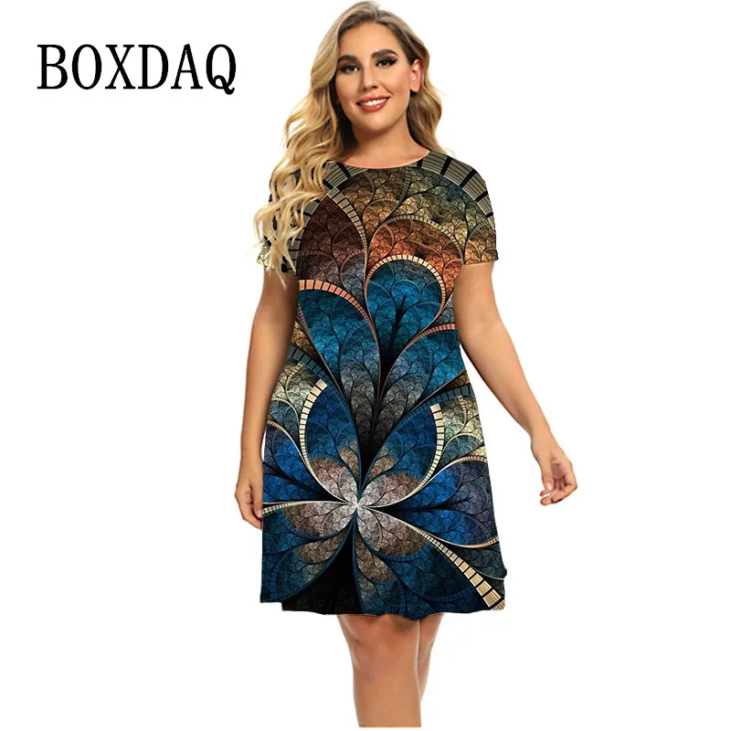 

Женское свободное платье с коротким рукавом, размеры до 6XL